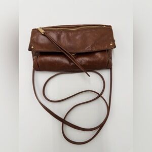 HOBO International Brown Leather Foldover Crossbody Bag 9x5 Convertible Clutch